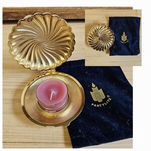 Gold-tone Partylite Clam Travel Tealight Holder Case
